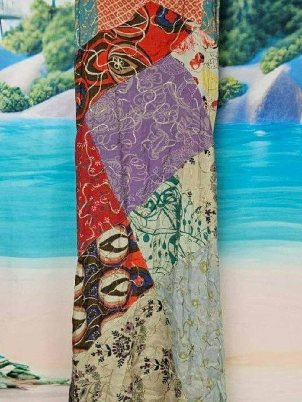 Patchwork Viscose Maxi Dress Womens M Blue Sky Boho Hippie Summer Festival